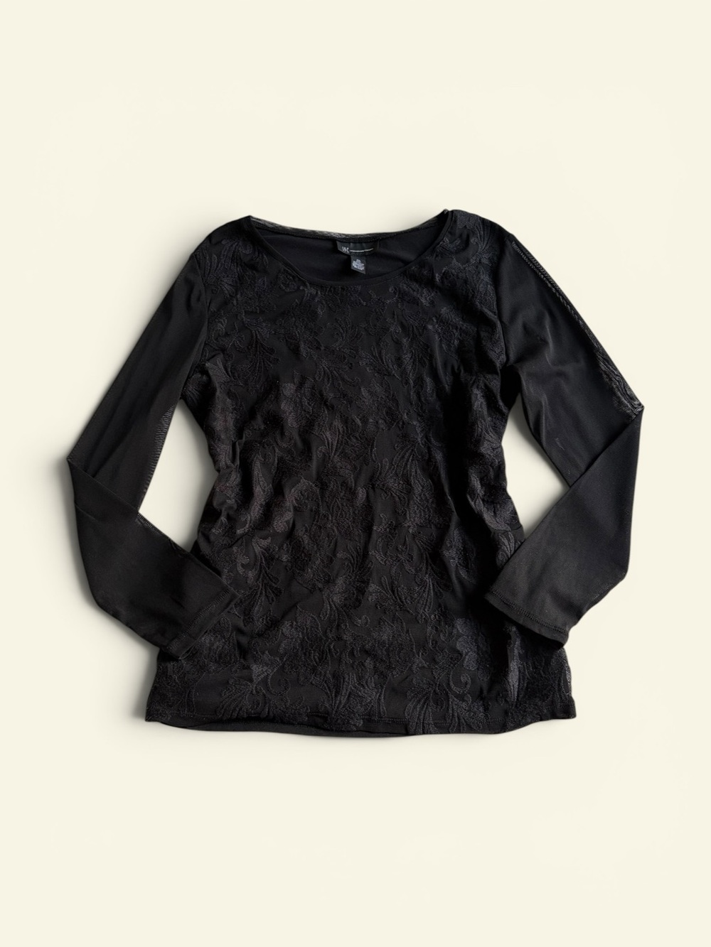 Vintage Y2K INC International Concepts Black Sheer Mesh Embroidered Top Size XL